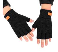 Generisch Guanti da maglia a mezze dita caldi per adulti, guanti ispessiti con dita aperte per il ciclismo, veri orecchini (nero, taglia unica)