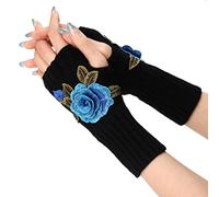 Generisch Guanti da maglia da donna, guanti convertibili, fiori alla moda, fantastico viaggio di un topo attraverso lo spazio e il tempo (blu, taglia unica)