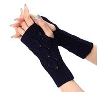 Generisch Guanti in gomma, guanti caldi, antivento, elastici, SMS, guanti neri, da donna, con imbottitura calda, set di accessori (blu marino, taglia unica)