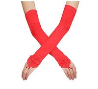 Generisch Guanti neri da donna touch screen elastico guantino traforato Red Opera guanti da donna a maniche lunghe (rosso, taglia unica)