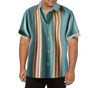 Generisch Hawaii Camicia estiva da uomo a righe Dune, leggera, a maniche corte, per lavoro, estiva, casual, da bowling, da trekking, a maniche corte, per il tempo libero, Celeste., 3XL