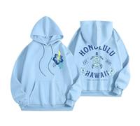 Generisch Hawaiian Letter Stampato, Felpa con cappuccio con cappuccio, casual, 48, da donna, Azzurro, XXL