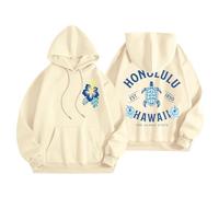 Generisch Hawaiian Letter Stampato, Felpa con cappuccio con cappuccio, casual, 48, da donna, beige., L