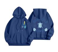 Generisch Hawaiian Letter Stampato, Felpa con cappuccio con cappuccio, casual, 48, da donna, Blu marino, XXL