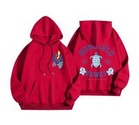 Generisch Hawaiian Letter Stampato, Felpa con cappuccio con cappuccio, casual, 48, da donna, Colore: rosso, S