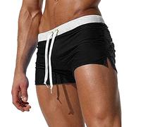 Generisch Head Retro Pantaloncini da uomo Maschio Primavera-Estate Ultra Corti in Colore coordinato, Tasche con cerniera, Pantaloni da taglio, Gambe, Spiaggia, Nuoto, Pantaloncini Sportivi Uomo Nero