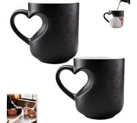 Generisch Heart-Shaped Color Changing Magic Ceramic Mug, Funny Color Changing Coffee Cup, Heat Sensitive Magic Color Changing Coffee Mug, Valentine's Day Romantic Gift for Couples (2 pezzi)