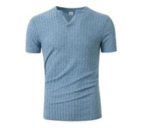 Generisch Henley - Maglietta da uomo a maniche corte, con scollo a V, per il tempo libero, elasticizzato, traspirante, casual, alla moda, slim fit, basic Tops