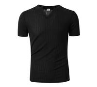 Generisch Henley - Maglietta da uomo a maniche corte, con scollo a V, per il tempo libero, elasticizzato, traspirante, casual, alla moda, slim fit, basic Tops