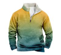 Generisch Henley Maglione Activewear da uomo con stampa vintage, a mezza zip, con cerniera a 1/4, leggera, traspirante, casual, con stampa, giallo., XL