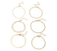 Generisch Herren Funkuhr Armbanduhren Wasserdicht Schlichtes Damen-Armbandset aus Metall mit 6 mehrlagigen Ketten, Kombination aus modischen und eleganten Charms Armband Mit Ring (Gold, One Size)