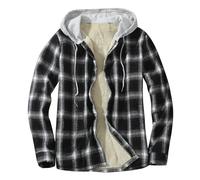 Generisch Holzfäller - Camicia termica da uomo, foderata con cappuccio, a quadretti, in flanella, a maniche lunghe, con cerniera, a quadretti, 02 nero, L