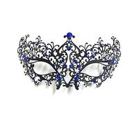Generisch Hworks - Maschera per cosplay in metallo con strass blu, per feste e mezzogiorno, per Halloween