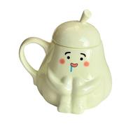 Generisch in ceramica da 450 ml, a forma di pera, per bevande al | Tazza da tè con manico e coperchio, per tè, latte, cioccolata calda, cucina, ristorante, caffetteria
