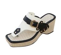 Generisch Infradito da donna con plantare, infradito alla moda, stile retrò, comodi con zeppa, estivi, eleganti scarpe estive, sandali aperti, sandali ortopedici, 35-43, bianco, 39 EU