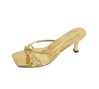 Generisch Infradito da donna con tacco alto, 5 cm, con punta quadrata, eleganti scarpe da sera per ospite nuziale, francese, mules, sexy, da donna, per cocktail party, Stile L02 oro, 37.5 EU