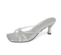 Generisch Infradito da donna con tacco alto, 5 cm, con punta quadrata, eleganti scarpe da sera per ospite nuziale, francese, mules, sexy, da donna, per cocktail party, Stile L04 Argento, 37.5 EU