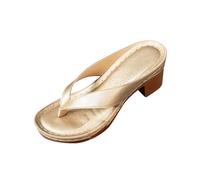 Generisch infradito da donna eleganti antiscivolo con tacco a blocco, sandali con zeppa Arch Support Slippers Slippers On Slippers Scarpe da spiaggia Toe Split Mules personalizzati, gold, 42 EU