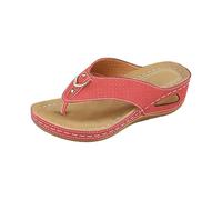 Generisch infradito da donna eleganti con tacco, scarpe estive con zeppa, sandali vintage con plateau e plateau, leggeri e infradito, Colore: rosso, 40 EU