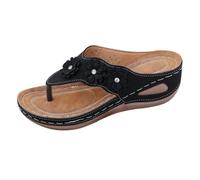 Generisch Infradito da donna estive, sandali ortopedici, infradito in pelle PU, scarpe da spiaggia, con plateau, Nero , 43 EU