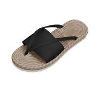 Generisch infradito da donna in paglia, slip-on, sandali con infradito in tinta unita, antiscivolo, sandali da donna, taglia 36-43, Nero , 38 EU