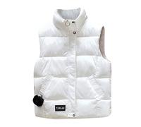 Generisch Inverno cotone gilet donna capelli corto circuito coreano giù cotone giubbotto cerniera casual donna giacca scialle donna verde oliva, bianco, XXL
