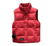 Generisch Inverno cotone gilet donna capelli corto circuito coreano giù cotone giubbotto cerniera casual donna giacca scialle donna verde oliva, Colore: rosso, L