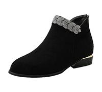Generisch Inverno Nuovo Design Moda Moda Strass Cuspide Cerniera Stivali Donna, Nero , 39 EU