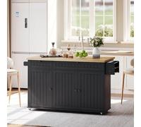 Generisch Isola da cucina con piano di lavoro ribaltabile, armadio da cucina su 6 ruote con blocco, con ripiano, scaffale portaoggetti, 2 grandi cassetti e armadietto, 137 x 89,5 x 45 cm,Nero