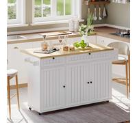 Generisch Isola da cucina con piano di lavoro ribaltabile, armadio da cucina su 6 ruote con blocco, con ripiano, scaffale portaoggetti, 2 grandi cassetti e armadietto, 137 x 89,5 x 45 cm,Bianca