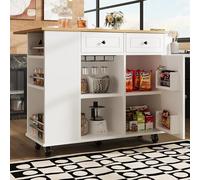 Generisch Isola da cucina multifunzione con ruote girevoli a 360°, divisori regolabili, scaffale per bicchieri da vino e porta snack, piano di lavoro pieghevole, effetto legno, lunghezza 120 cm