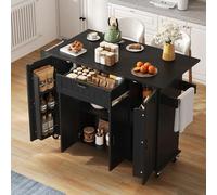 Generisch Isola della cucina con piano di lavoro pieghevole, 4 ante e cassetto, portaspezie, 5 rotoli e portasciugamani, 120 x 45 (70 x 95 cm, colore: nero
