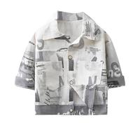 Generisch Jacke Kinder Mädchen Jungen Jeansjacke mit Buchstabenmuster, klassische Mäntel, Jeansoberteile, lässige Oberbekleidung für Teenager, Grigio, 1-2 Anni