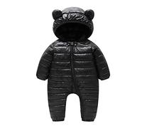 Generisch Jacke Neugeborenes Baby Jungen Winter Warmer Schneeanzug Bärenohren Kapuzenoverall Daunentovaglia Strampler Gepolsterte Oberbekleidung (Black, 6-12 Months)