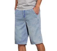 Generisch Jeans corti, da uomo, vintage, bermuda dritto, da uomo, con tasca, elasticizzati, lunghezza al ginocchio, in denim, tinta unita, per il tempo libero, estivi, per il tempo libero, Blu, W31