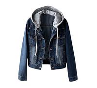 Generisch Jeans da donna a maniche lunghe, giacca di jeans da donna, oversize, con cappuccio, per le mezze stagioni, elegante giacca primaverile, streetwear, in denim, con cappuccio, alla moda, per il
