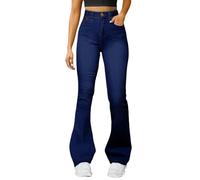 Generisch Jeans da donna a vita alta, in denim, vestibilità stretta, jeans da donna, leggeri, svasati, Y2K, Boyfriend, elasticizzati, comodi, oversize, lavaggio Hot Pants Jeans per escursioni, Blu