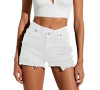 Generisch Jeans da donna alla moda per l'estate con vestibilità snella, design forato alla moda per un elegante, bianco, M