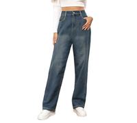 Generisch Jeans da donna Boyfriend strappati, vita media, gamba dritta, misto cotone, poliestere, elastan, morbidi, traspiranti, casual, lunghi, con più tasche, Ac-blu, XXL
