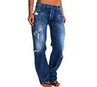 Generisch Jeans da donna con gamba dritta, orlo strappato a vita bassa per la moda più esigente con vestibilità perfetta, design alla moda per donne sicure di sé, BU1, S