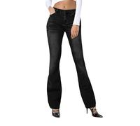 Generisch Jeans da donna, pantaloni in jeans da donna, skinny a vita alta, tinta unita, taglio sui fianchi, gamba larga, streetwear con tasche, per adolescenti, per attività all'aria aperta, per il