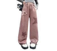 Generisch Jeans da ragazza, elasticizzati, a vita alta, con stampa dell'amore, in denim, larga, con tasche, elasticizzati, vintage, Streetwear Y2k, jeans per bambini, 4-15 anni, 19#_rosso mattone,