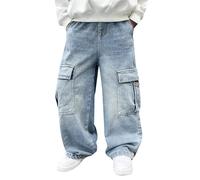 Generisch Jeans da ragazzo, jeans per bambini, pantaloni cargo con elastico in vita, Pantaloni D2 blu, 9-10 Anni