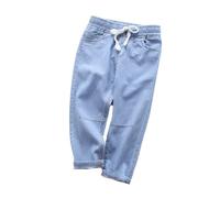 Generisch Jeans da ragazzo, pantaloni estivi, in vita elasticizzata, per il tempo libero, con tasca, pantaloni vintage, pantaloni da lavoro per bambini, Azzurro, 3-4 Anni