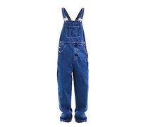 Generisch Jeans da uomo, con pettorina tradizionale con doppia apertura della fibbia, pratica tasca e scomparto per penne, cuciture triple, Blu scuro, XL