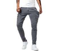 Generisch Jeans lunghi da uomo, jeans elasticizzati, dritti in denim, con tasche laterali, vintage, comodi, per il tempo libero, vestibilità skinny, tinta unita, denim, grigio., XXL