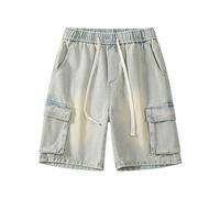Generisch Jeans | Pantaloni corti da uomo | Baggy Jeans | Bermuda da uomo | Pantaloncini estivi a vita elastica | Gamba larga | Pantaloni casual con coulisse e tasche taglie M-3XL, giallo., XL