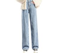 Generisch Jeans termici da donna a vita alta, imbottiti, elasticizzati, a gamba larga, caldi, invernali, in pile, jeggings skinny denim, per autunno e inverno, alla moda, con interno in pile, Blu, M