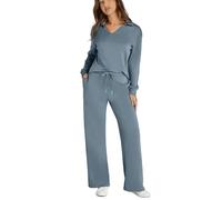 Generisch Jumpsuit Partnerlook da donna, maglia a maniche lunghe e pantaloni a zampa, 2 pezzi, morbido, casual, comoda biancheria intima funzionale da donna, grigio., L