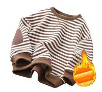 Generisch Jungen Mädchen Klassisches Gestreiftes Sweatshirt Rundhals Langarm Dickes Warmes Hemd Lässiger Fleecepullover Tops Pullover (Brown, 3-4 Years)